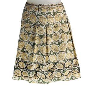 SIGNATURE SAKS FIFTH AVENUE Skirt Linen Blend Foliage Pleated Women's Size 10
